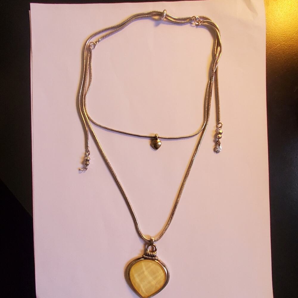 Lucky Brand Heart Shape double silver chain adjustable necklace Great condition
